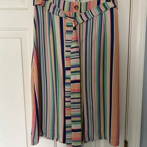 Striped Multi-Color Midi Skirt with Waist Tie